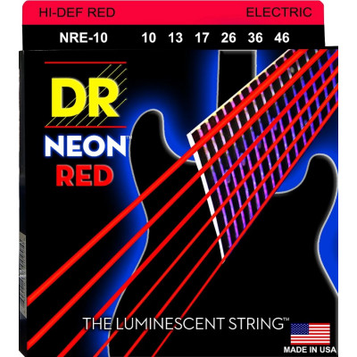 Струни для електрогітари 6 шт DR NRE-10 Hi-Def Neon Red K3 Coated Medium Electric Guitar Strings 10/46