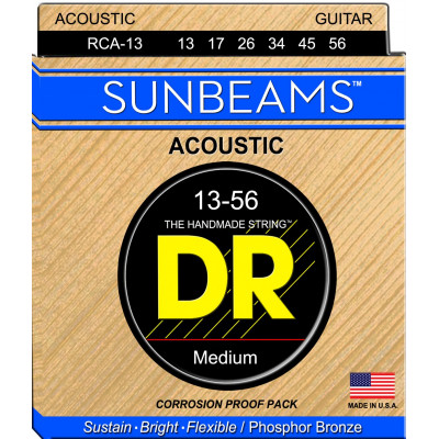 Струни для акустичної гітари 6 шт DR RCA-13 Sunbeams Phosphor Bronze Acoustic Guitar Strings Medium 13/56