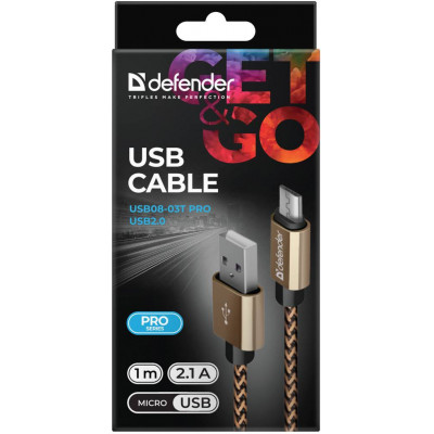 Кабель Defender USB08-03T USB(AM)-MicroBM 1.0m, Gold (87800) (6488846)