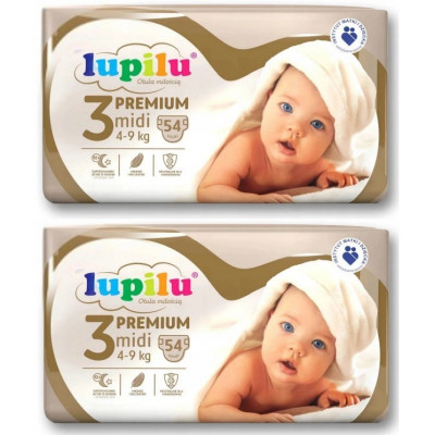 Підгузники Lupilu Premium Midi Розмір 3, Вага 4-9 кг, 108 шт (2 упаковки)