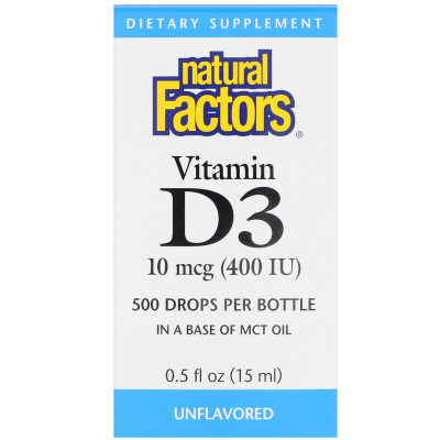 Вітамін D3 Natural Factors у краплях без ароматизаторів Vitamin D3 Drops 400 МО 15 мл (NFS01058)