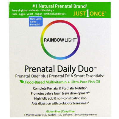 Вітаміни + Риб'ячий жир для вагітних, Rainbow Light, Prenatal One plus Prenatal DHA Smart Essentials, 30 капсул + 30 таблеток (24978)