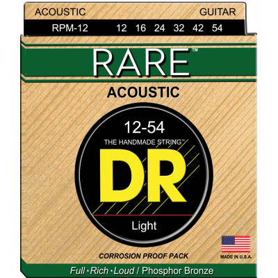 Струни для акустичної гітари 6 шт DR RPM-12 Rare Phosphor Bronze Acoustic Guitar Strings Light 12/54