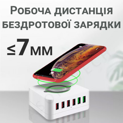 Мультизарядна док-станція з бездротовою зарядкою Addap MCS-E6 QC3.0 75W 6 USB