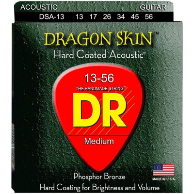 Струни для акустичної гітари 6 шт DR DSA-13 Dragon Skin K3 Coated Acoustic Guitar Strings 13/56