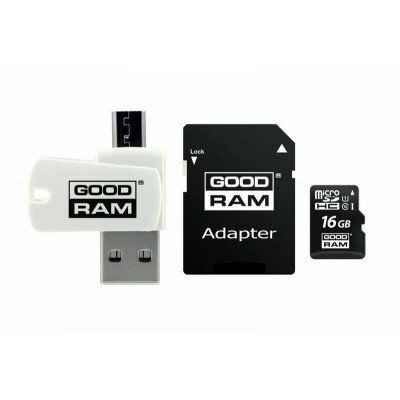 Карта пам'яті MicroSDHC 16GB UHS-I Class 10 Goodram + SD-adapter + OTG Card reader (M1A4-0160R12)