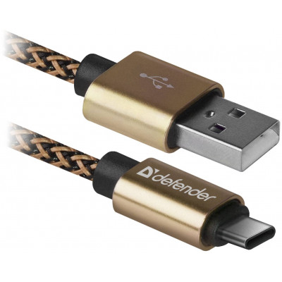 Кабель Defender USB09-03T PRO (AM)Type-C, 1m Gold (87812) (6488852)