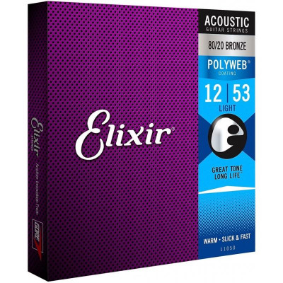 Струни для акустичної гітари 6 шт Elixir 11050 Polyweb 80/20 Bronze Acoustic Light 12/53