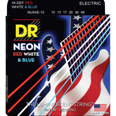 Струни для електрогітари 6 шт DR NUSAE-10 Hi-Def Neon Red White K3 Coated Medium Electric Guitar Strings 10/46