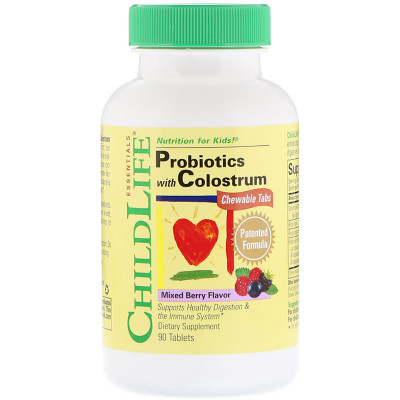 Пробіотики для дітей з молозивом ChildLife Probiotics with Colostrum 90 жувальні таблетки (CDL11100)