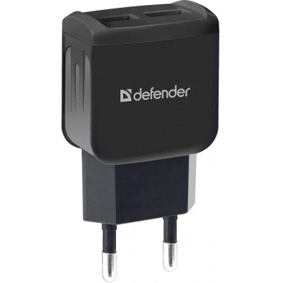 Мережевий зарядний пристрій Defender EPA-13 Black, 2xUSB, 5V/2.1A, package (83840) (6505075)