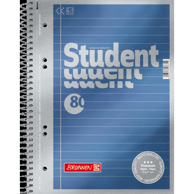 Зошит коледж-блок Brunnen А5 на спіралі в лінійку 80 аркушів 90 г/м2 обкладинка синій металік