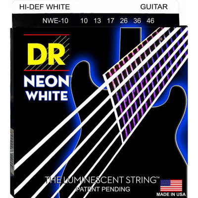 Струни для електрогітари 6 шт DR NWE-10 Hi-Def Neon White K3 Coated Medium Electric Guitar Strings 10/46