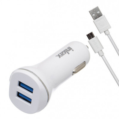 Автомобільний зарядний пристрій inkax CC-12 2USB 2.1A microUSB White (av087-hbr)