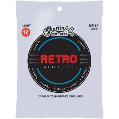 Струни для акустичної гітари 6 шт Martin MM12 Retro Acoustic Guitar Strings Light 12/54