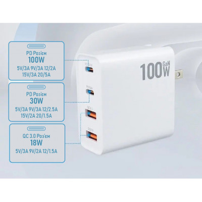 Зарядний пристрій XON PowerCharge 100W PD100 USB Type-C White (PC0100AС0W)