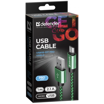 Кабель Defender USB08-03T USB(AM)-MicroBM 1.0m Green (87804) (6488843)