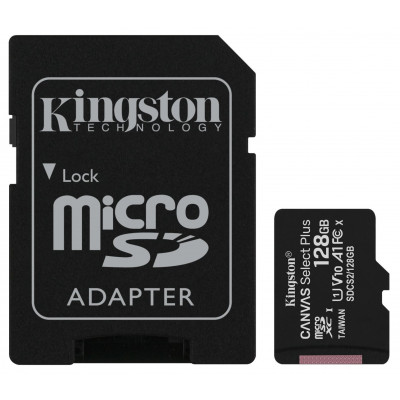 Карта пам'яті Kingston microSDHC 128GB Canvas Select + A1 (W100/W85) + адаптер SD (6519923)