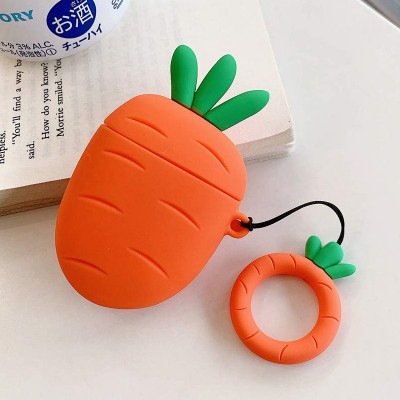 Силіконовий футляр Smile Fruits series для навушників AirPods + кільце (Carrot) 884184