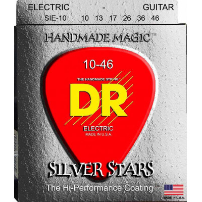 Струни для електрогітари 6 шт DR SIE-10 Silver Stars Medium Coated Electric Guitar Strings 10/46