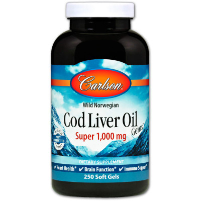 Риб'ячий жир із печінки тріски Carlson Labs Cod Liver Oil норвезький 1000 мг 250 капсул (1122)