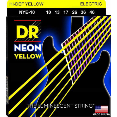 Струни для електрогітари 6 шт DR NYE-10 Hi-Def Neon Yellow K3 Coated Medium Electric Guitar Strings 10/46