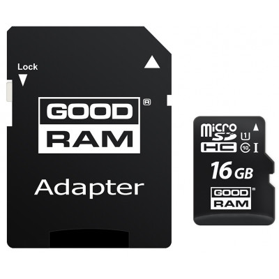 Карта пам'яті GoodRam microSDHC 16GB Class 10 UHS I (M1AA-0160R12) + SD адаптер (6440798)