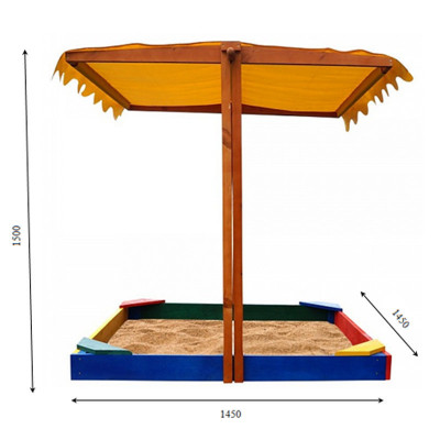 Дитяча пісочниця кольорова SportBaby з куточками та навісом 145х145х150 (Пісочниця 23)