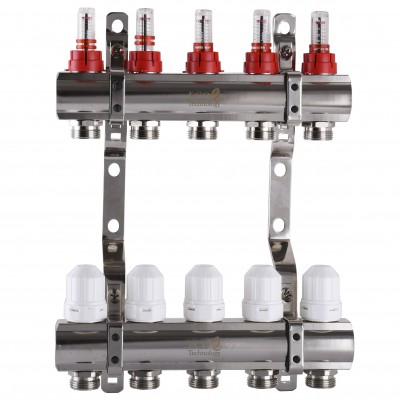 Колектор з вимірювачем витрат, регуляторами та кріпленням ECO 001D 1″x5 Колектор з вимірювачем витрат, регуляторами та кріпленням ECO 001D 1″x5