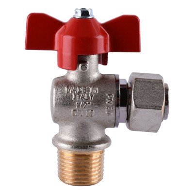 Кран кульовий котловий 1/2″ 301202R кутовий з накидною гайкою TECNOVIELLE S.p.A. Кран кульовий котловий 1/2″ 301202R кутовий з накидною гайкою TECNOVIELLE S.p.A.