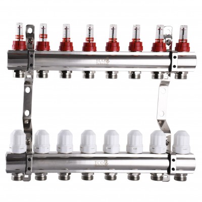 Колектор з вимірювачем витрат, регуляторами та кріпленням ECO 001D 1″x8 Колектор з вимірювачем витрат, регуляторами та кріпленням ECO 001D 1″x8