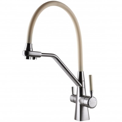 Змішувач для кухні під осмос Globus Lux GLLR-0700-L-08-06 гофрований на гайці латунь, Сталь-Бежевий Змішувач для кухні під осмос Globus Lux GLLR-0700-L-08-06 гофрований на гайці латунь, Сталь-Бежевий