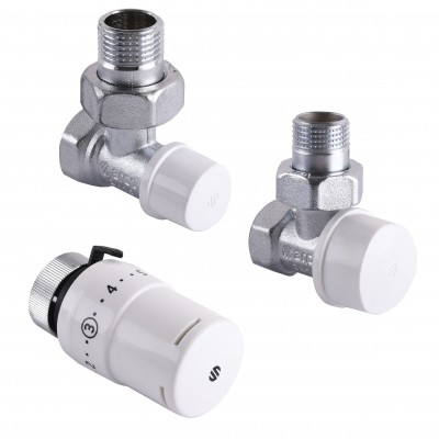 Набір Крани радіаторні кутові ARCO 1/2″ подача + зворотка+ термоголовка KC001 KCТ01 М30