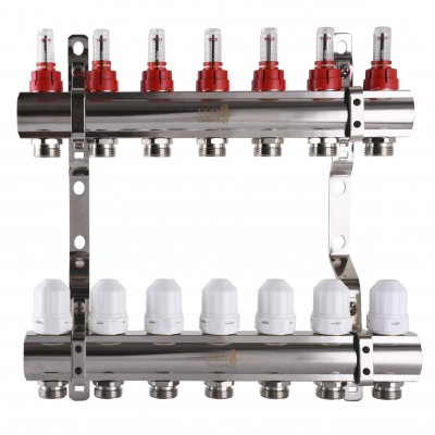 Колектор з вимірювачем витрат, регуляторами та кріпленням ECO 001D 1″x7 Колектор з вимірювачем витрат, регуляторами та кріпленням ECO 001D 1″x7