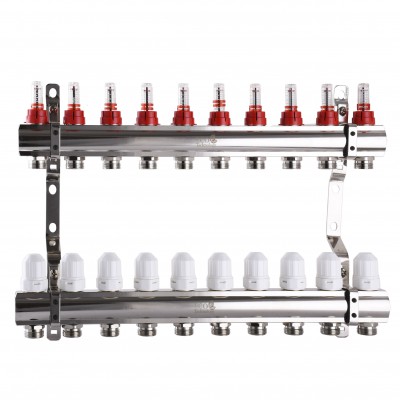 Колектор з вимірювачем витрат, регуляторами та кріпленням ECO001D 1″x10 Колектор з вимірювачем витрат, регуляторами та кріпленням ECO001D 1″x10