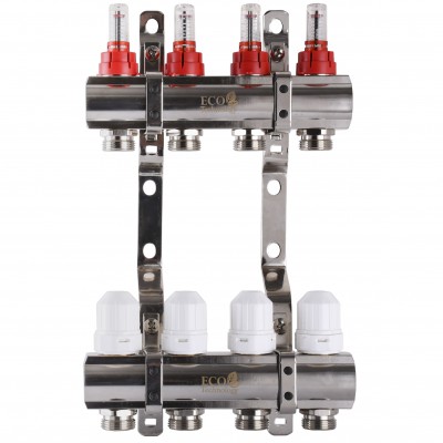 Колектор з вимірювачем витрат, регуляторами та кріпленням ECO 001D 1″x4 Колектор з вимірювачем витрат, регуляторами та кріпленням ECO 001D 1″x4